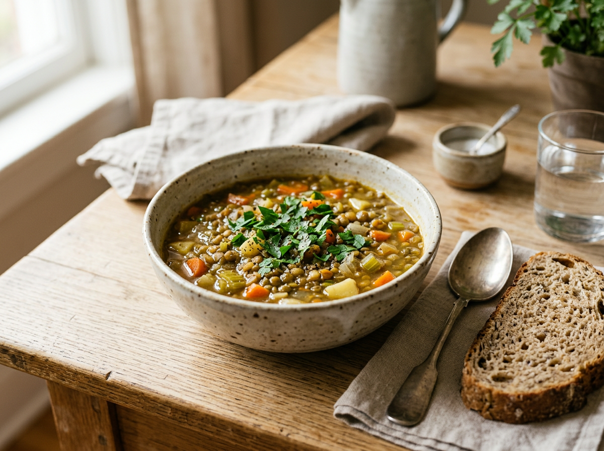 Sopa casera de lentejas con verduras