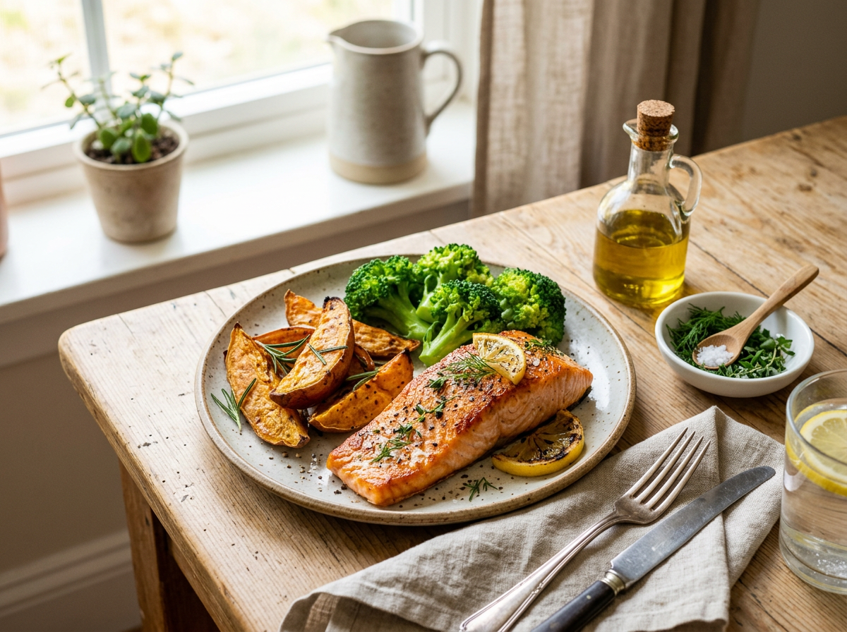 Salmón con boniato y brócoli